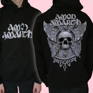 Official Amon Amarth Heavy Metal Grey Skull Viking Double-Sided Hoodie (L)